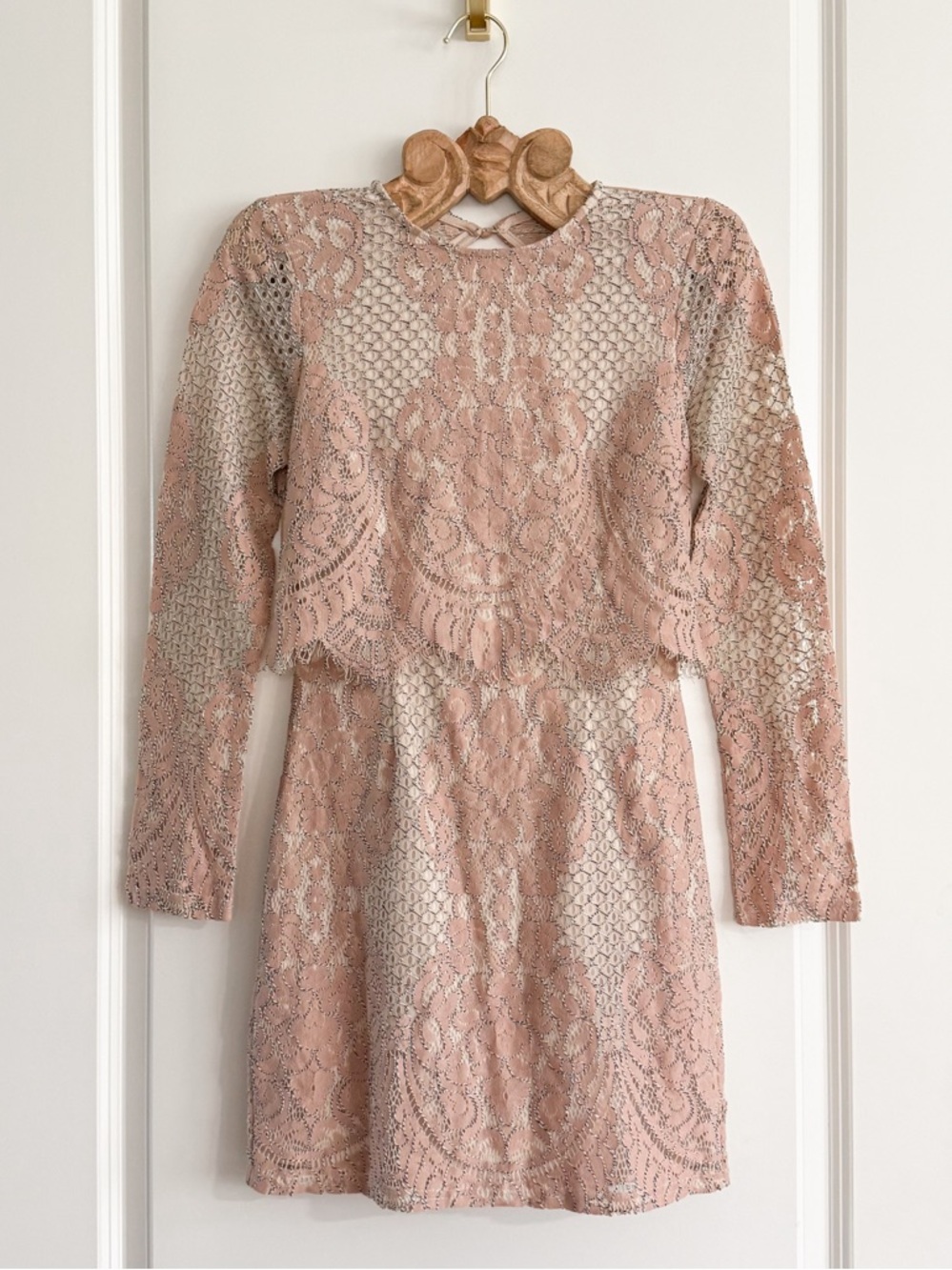Missguided Nude Lace Open Back Long Sleeve Mini Dress NWT Small